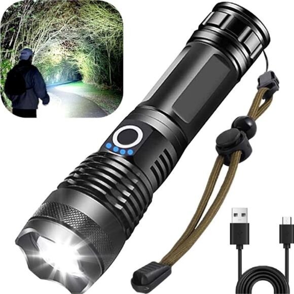 100000 High Lumens Flashlights,Usb Rechargeable Powerful Waterproof Super - Picture 2 of 7
